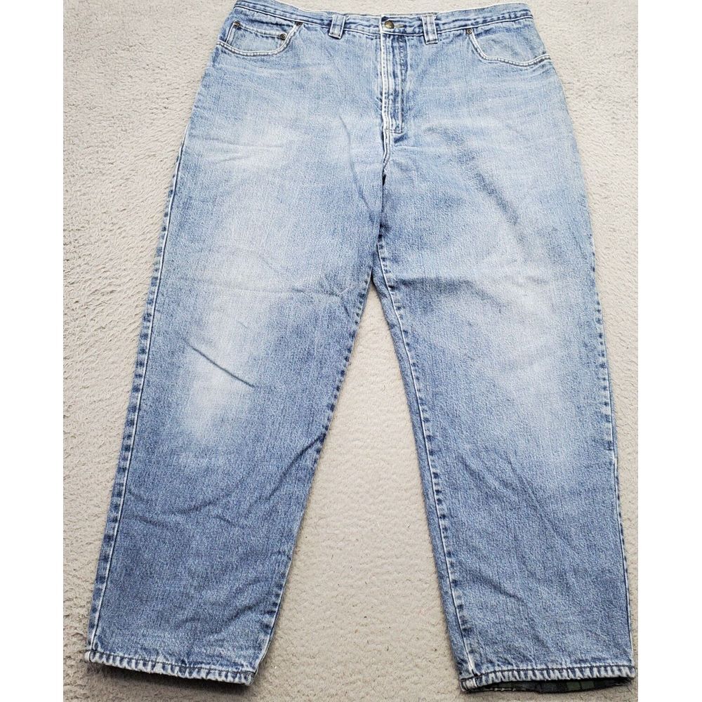 Woolrich Cropped Jeans Men's 40 Blue Denim Flannel Lined Flat Front Straight Leg